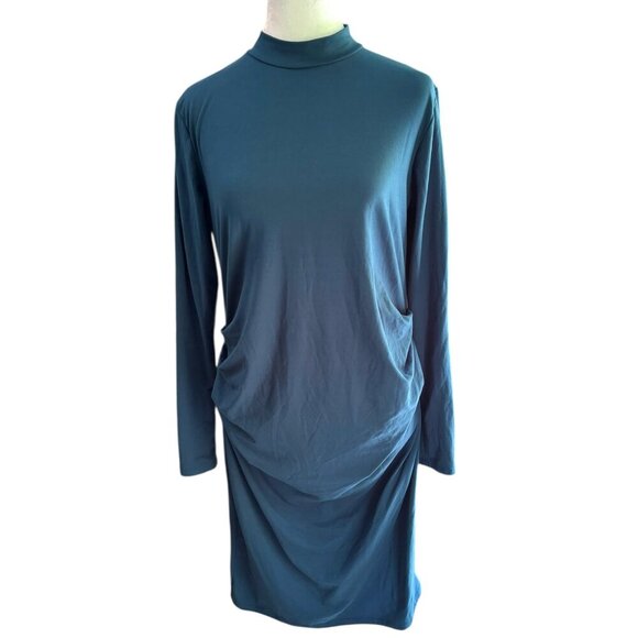 Pinkblush Deep Blue Green Sheath Dress Size Medium Long Sleeve Mock Neck EUC - Picture 1 of 4